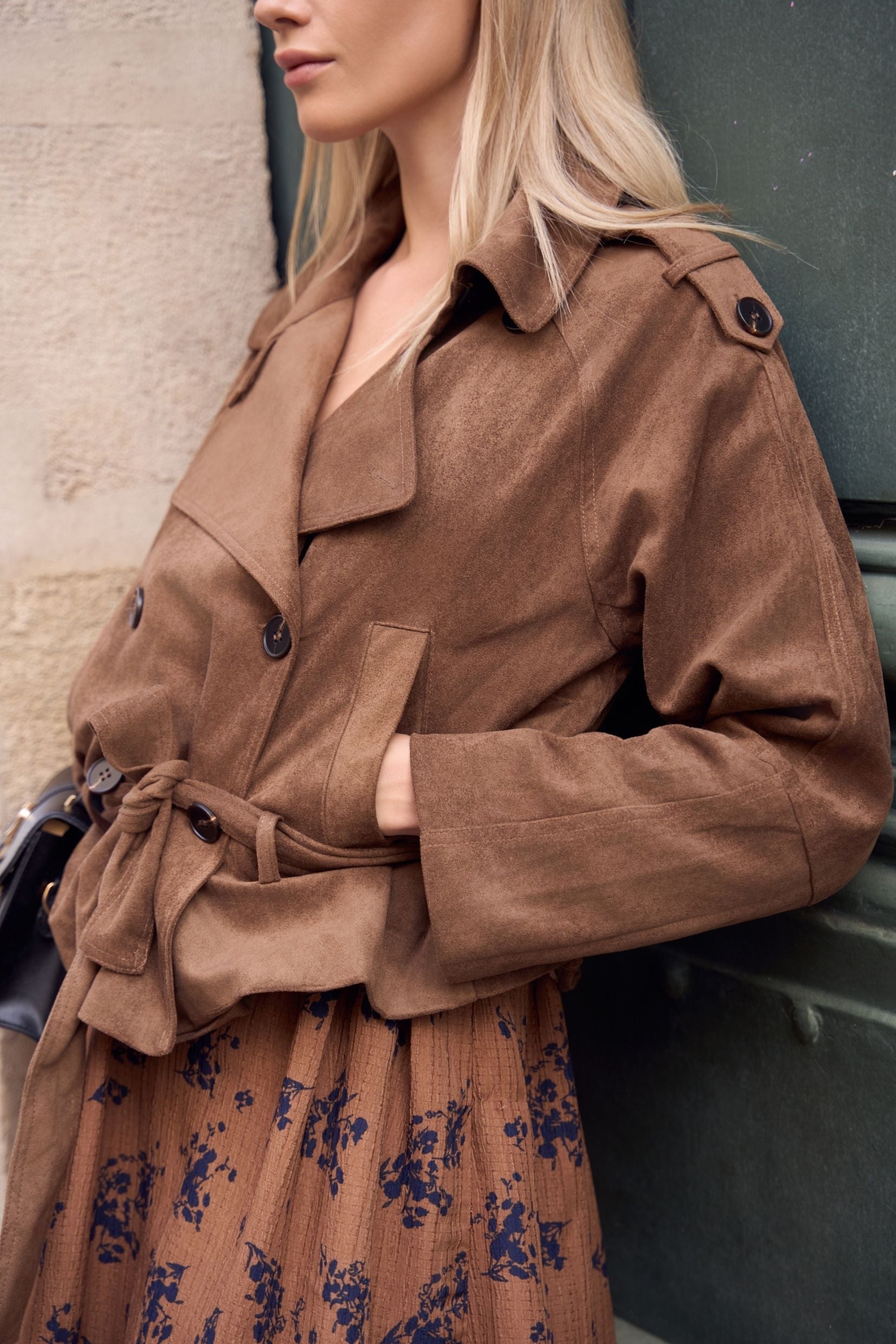 Veste suedine Romy - Marron maelle studio paris detail