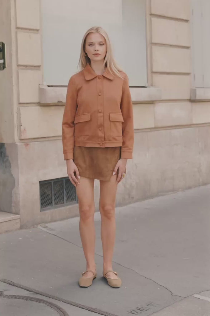 Veste courte femme Maud Caramel suedine maelle studio paris